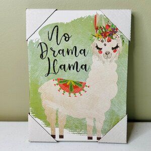 NO DRAMA LLAMA Whimsical Wrapped Canvas Wall Art Llama Wall Decoration